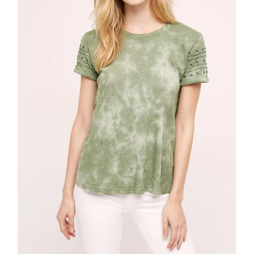 Anthropologie Dayana By Akemi + Kin Womens‎ Embroidered Sleeve Green Top Size M